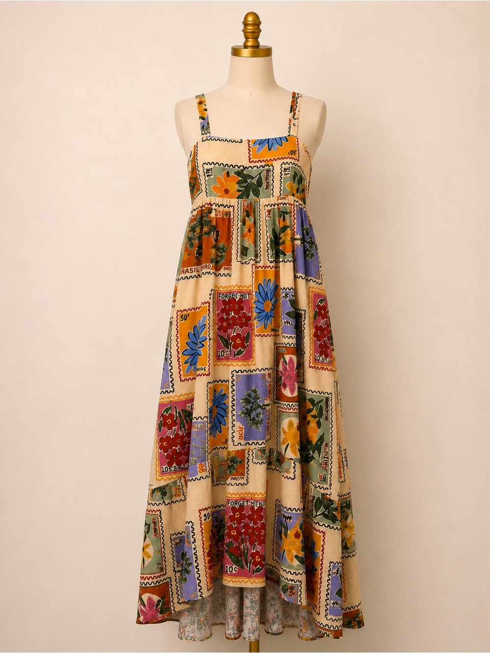 Paper Heart Anthropologie Linen Blend Floral Plant Stamped Maxi Dress Size S - Picture 5 of 17